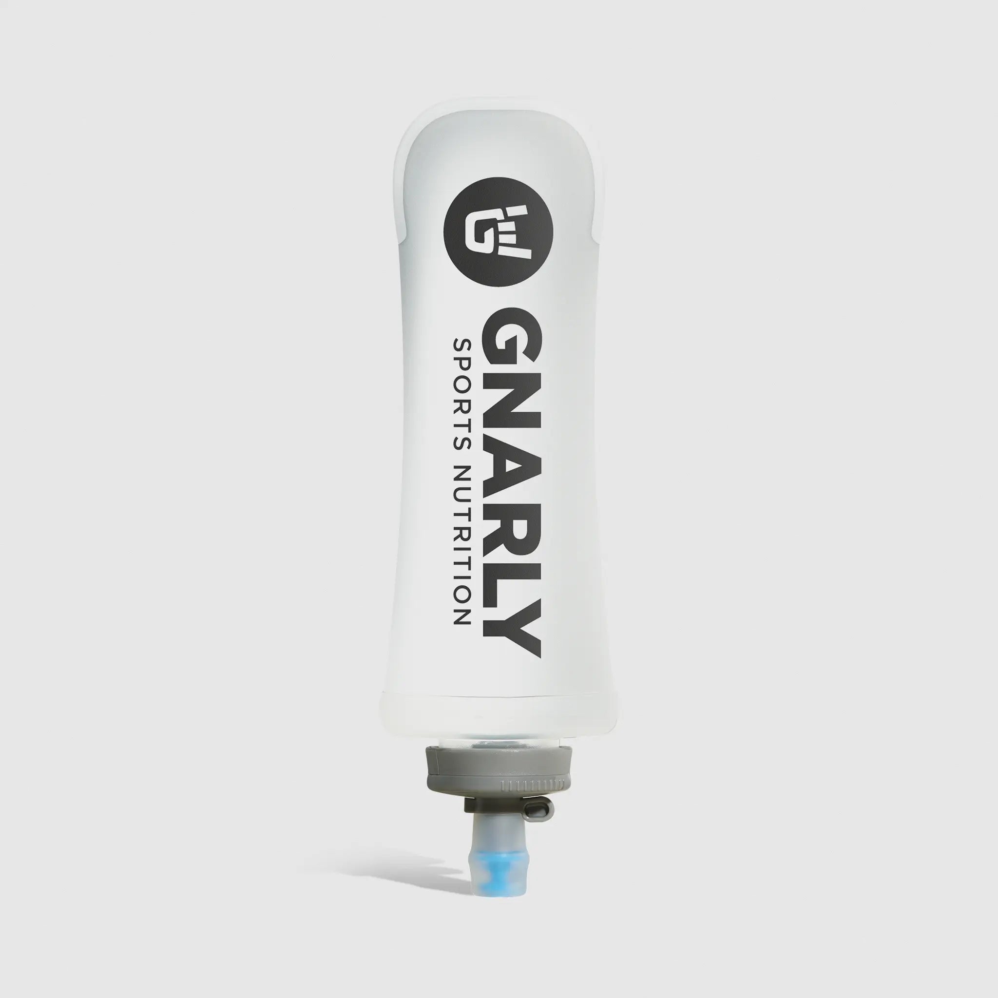 Gnarly Sports Nutrition supplement soft water bottle on a light gray background