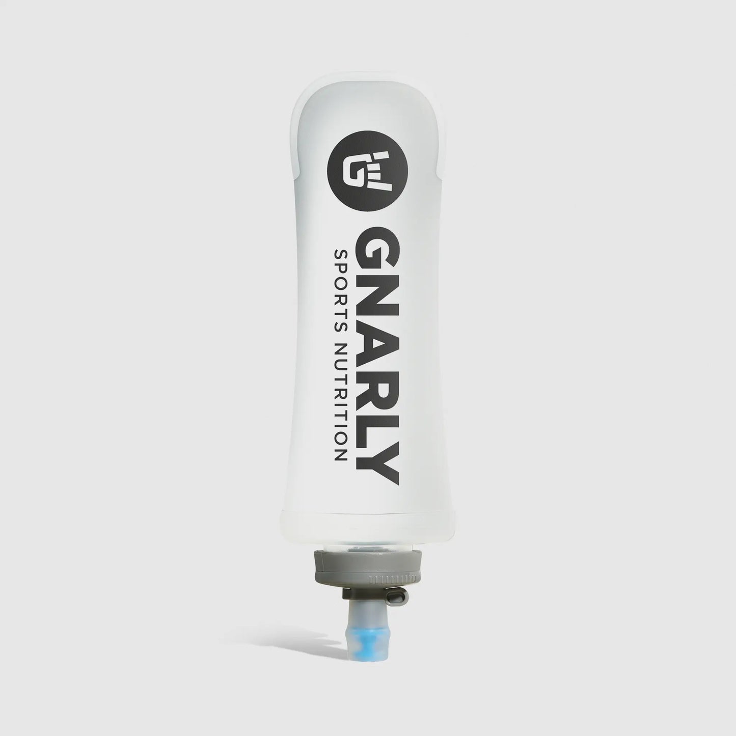 Gnarly Sports Nutrition supplement soft water bottle on a light gray background