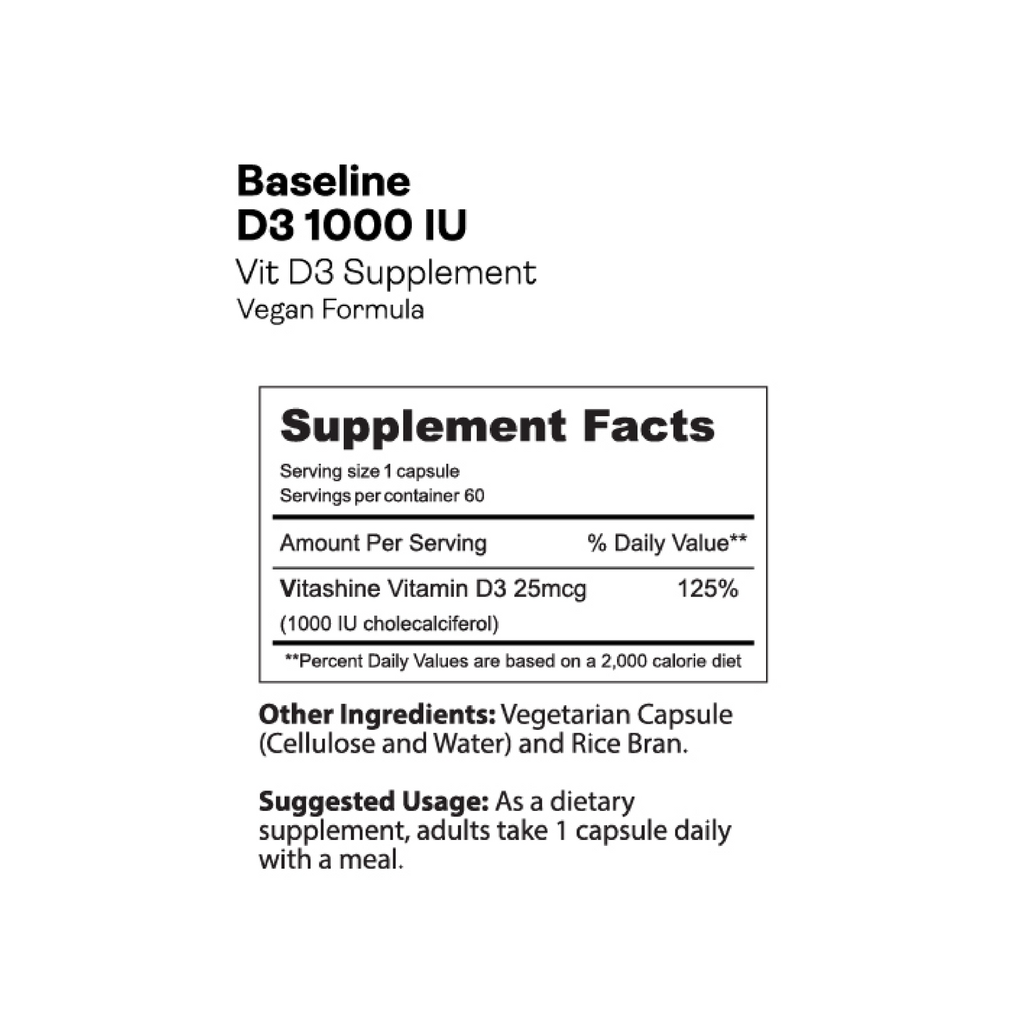 Gnarly Baseline D3 supplement in a brown bottle nutrition information