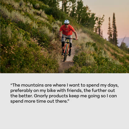 Gnarly athlete mountain biking, on Gnarly products keeping him going