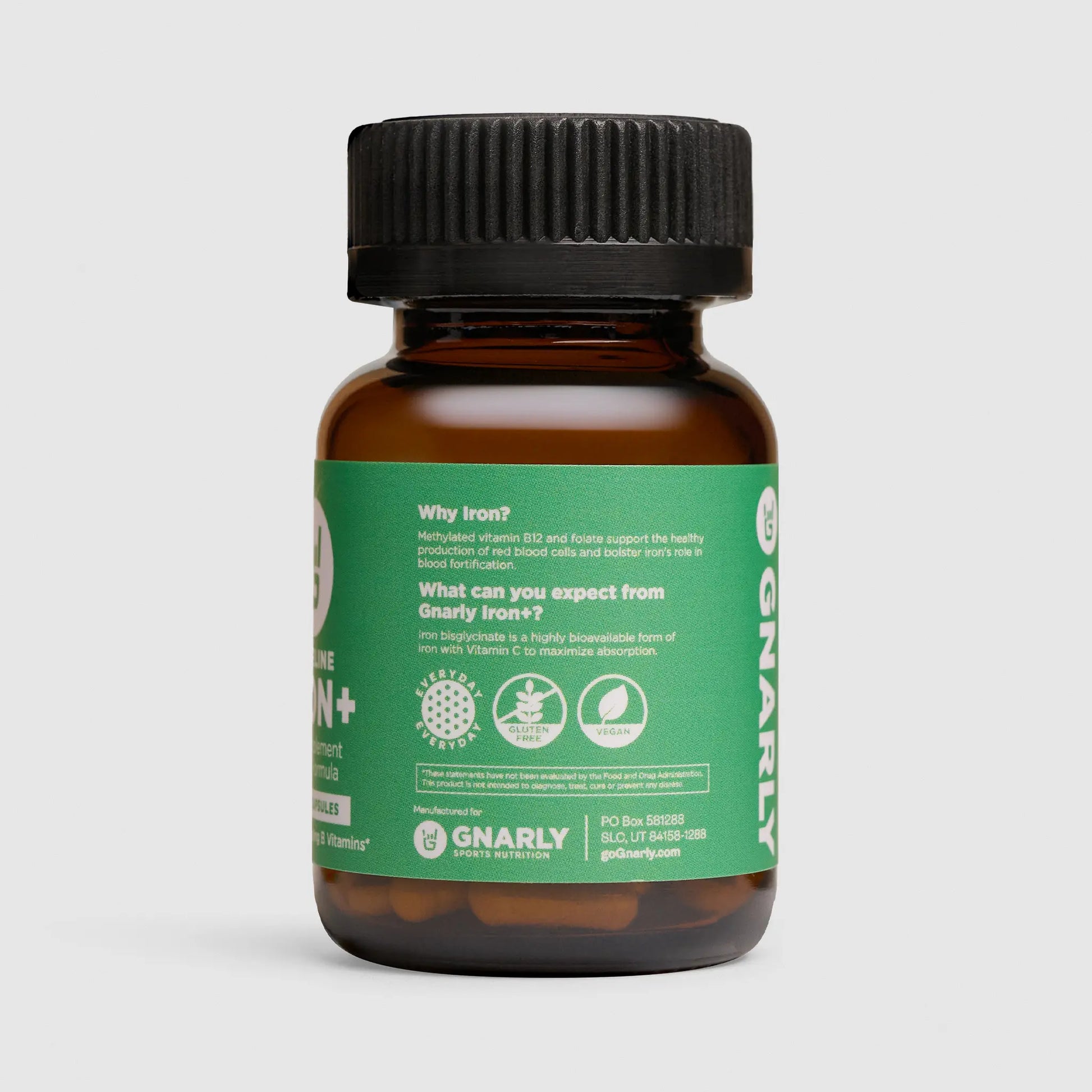 Gnarly Baseline Iron+ Vegan Supplement bottle
