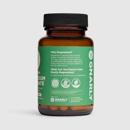 Gnarly Nutrition Baseline vegan Magnesium Glycinate bottle information 
