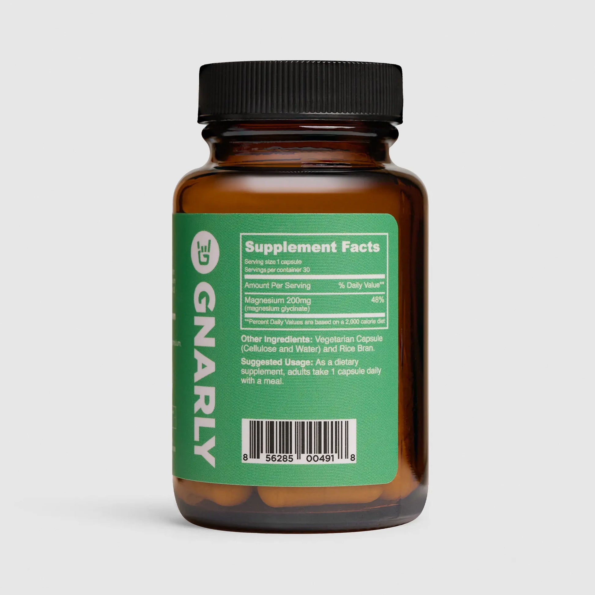 Gnarly Nutrition Baseline vegan Magnesium Glycinate bottle nutrition information