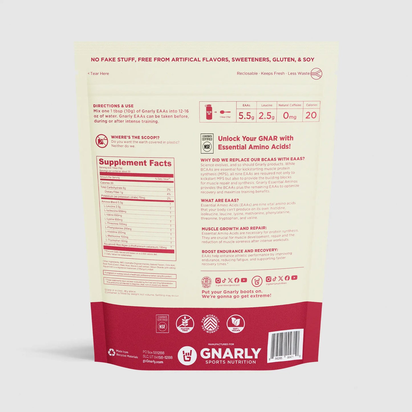 Back of a GNARLY sports nutrition package with supplement facts and branding.