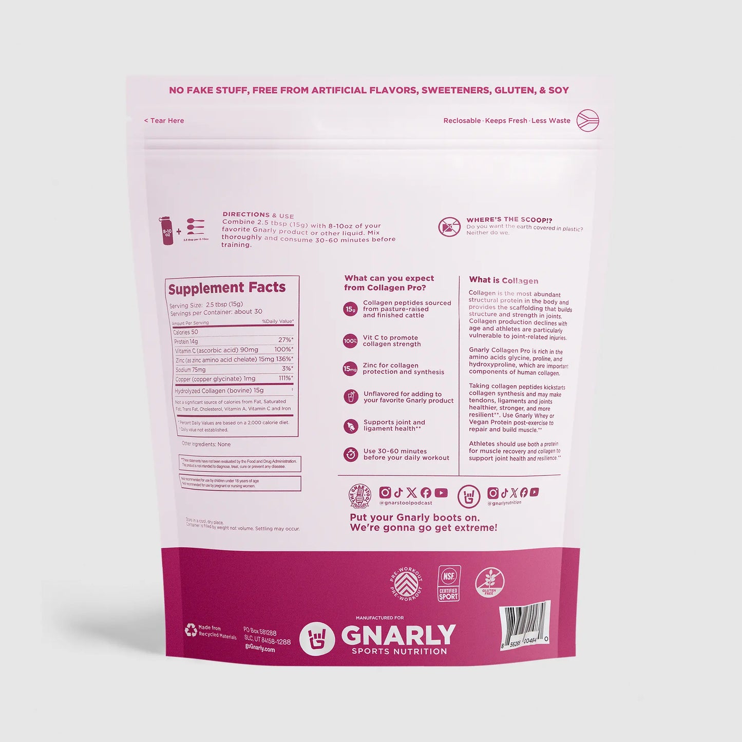 Gnarly Collagen Pro unflavored dietary supplement package