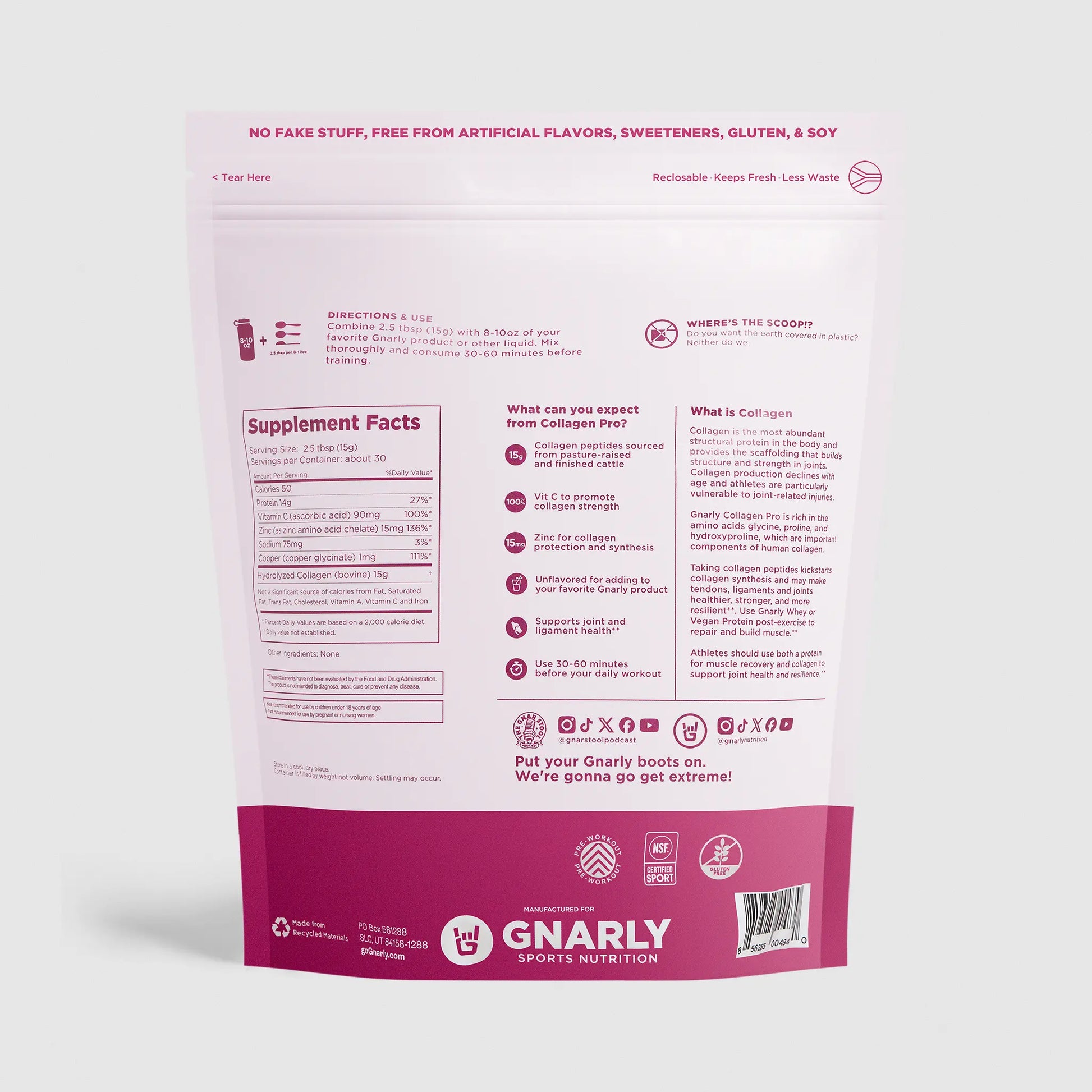 Gnarly Collagen Pro unflavored dietary supplement package