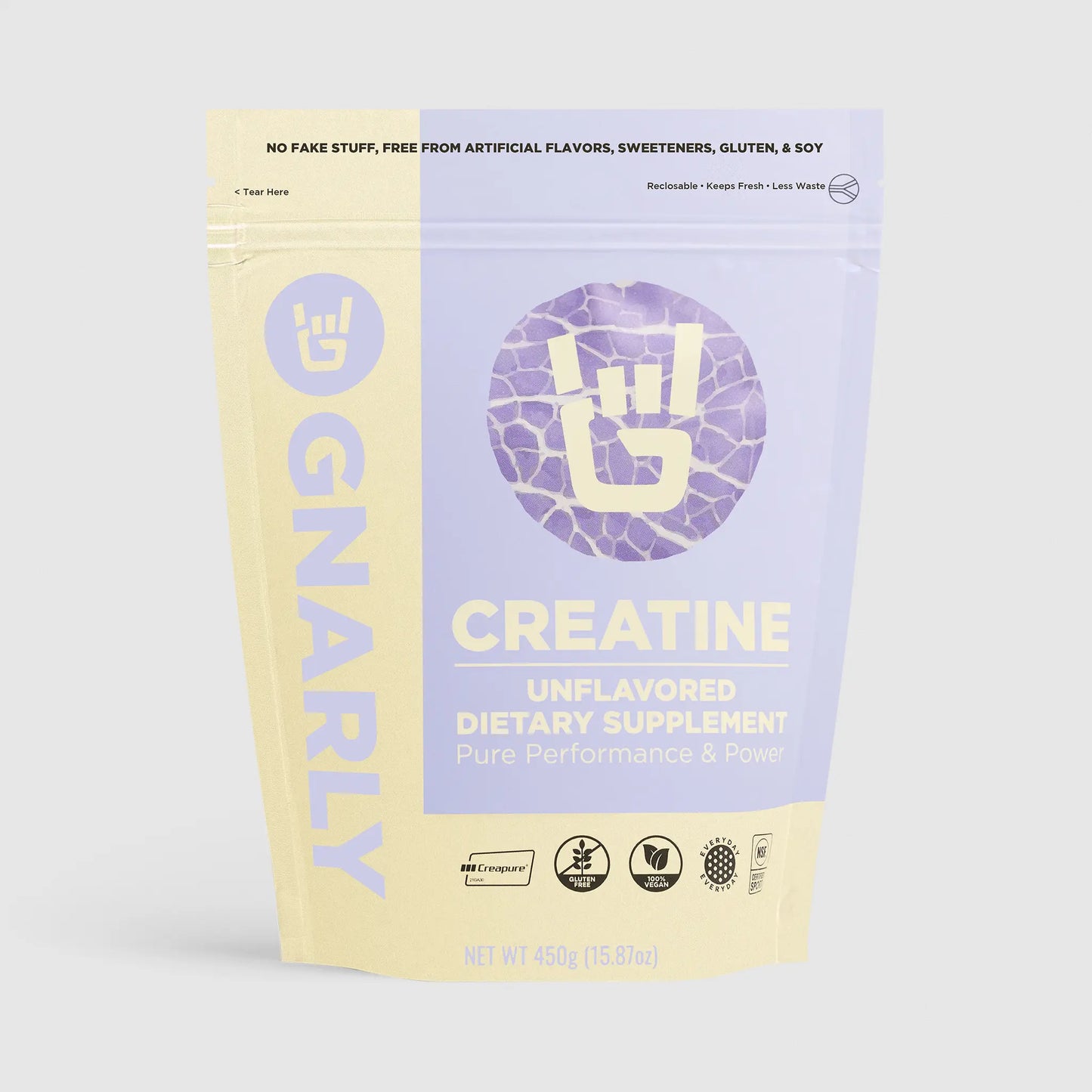 GNARLY Creatine dietary supplement package on a light gray background