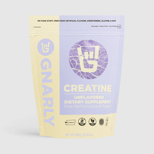 GNARLY Creatine dietary supplement package on a light gray background
