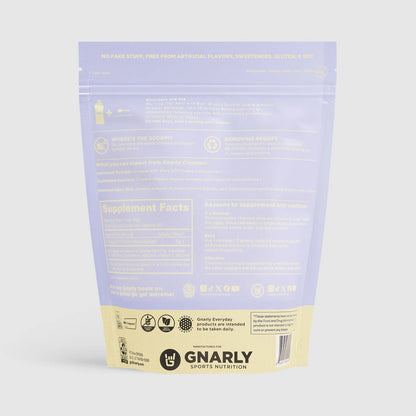 Back view of a Gnarly Sports Nutrition supplement package on a light gray background
