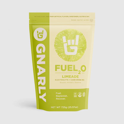 Gnarly Fuel2O Limeade drink mix package on a white background
