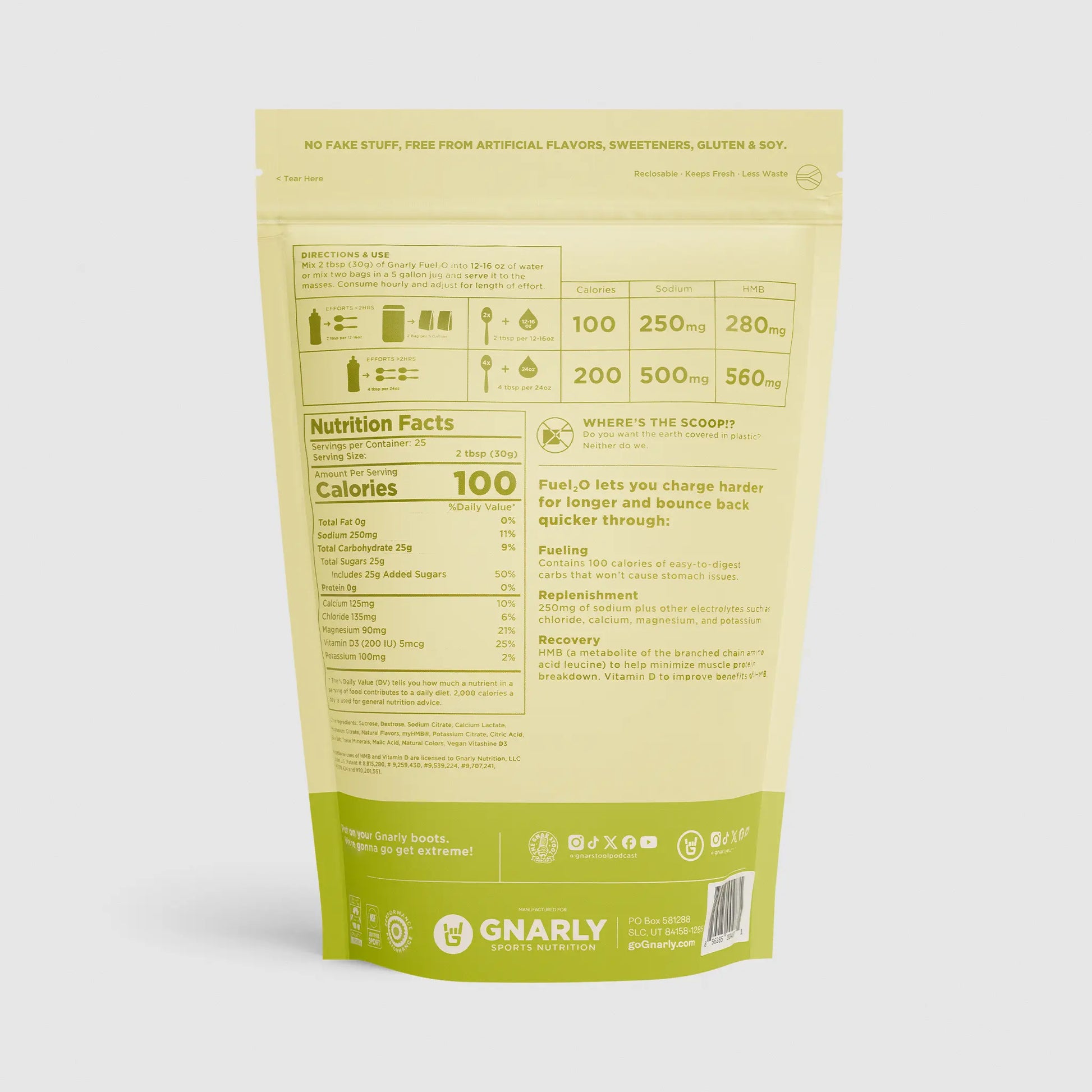 Gnarly Fuel20 package with nutrition facts on a white background