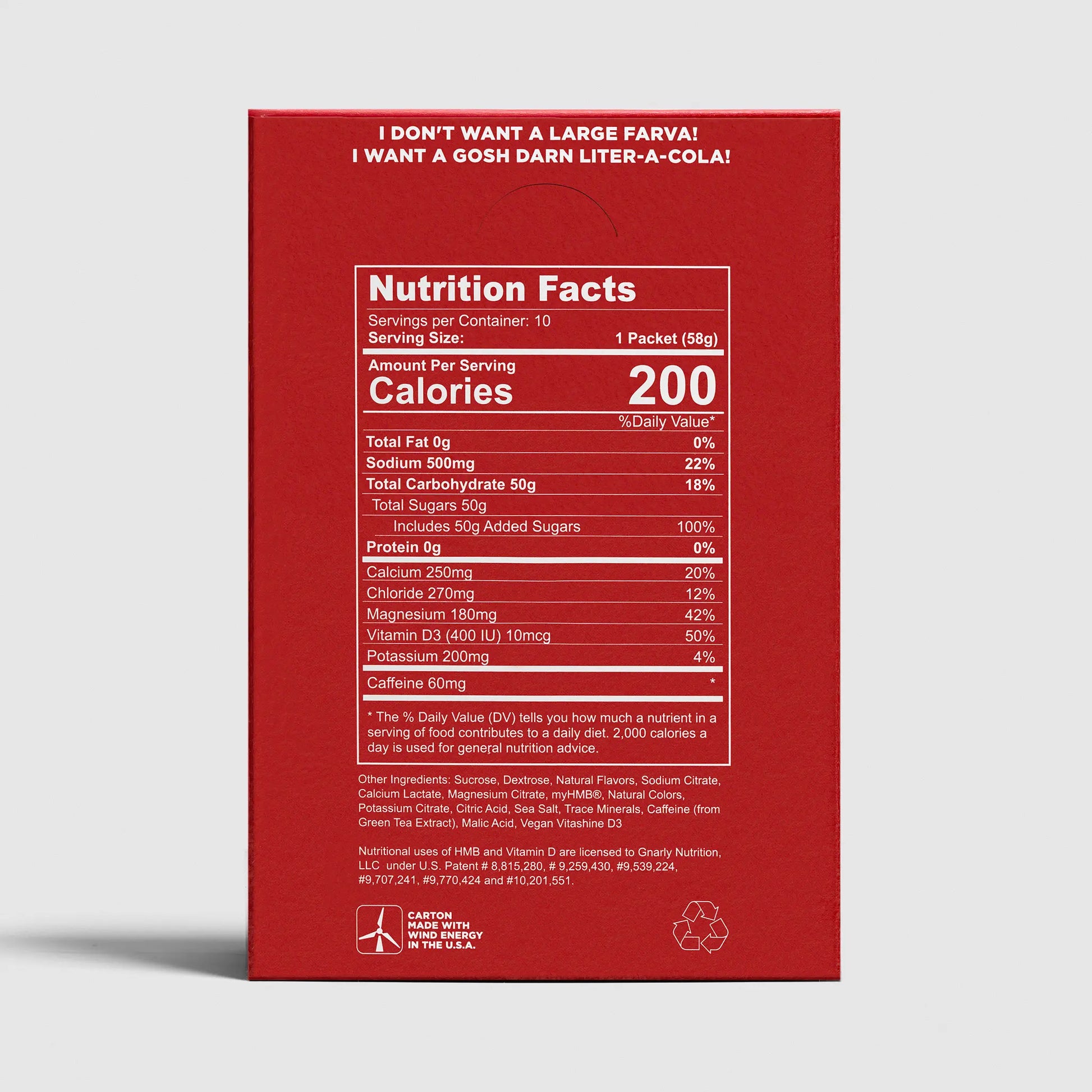 Gnarly Nutrition facts label on a red background with humorous text.