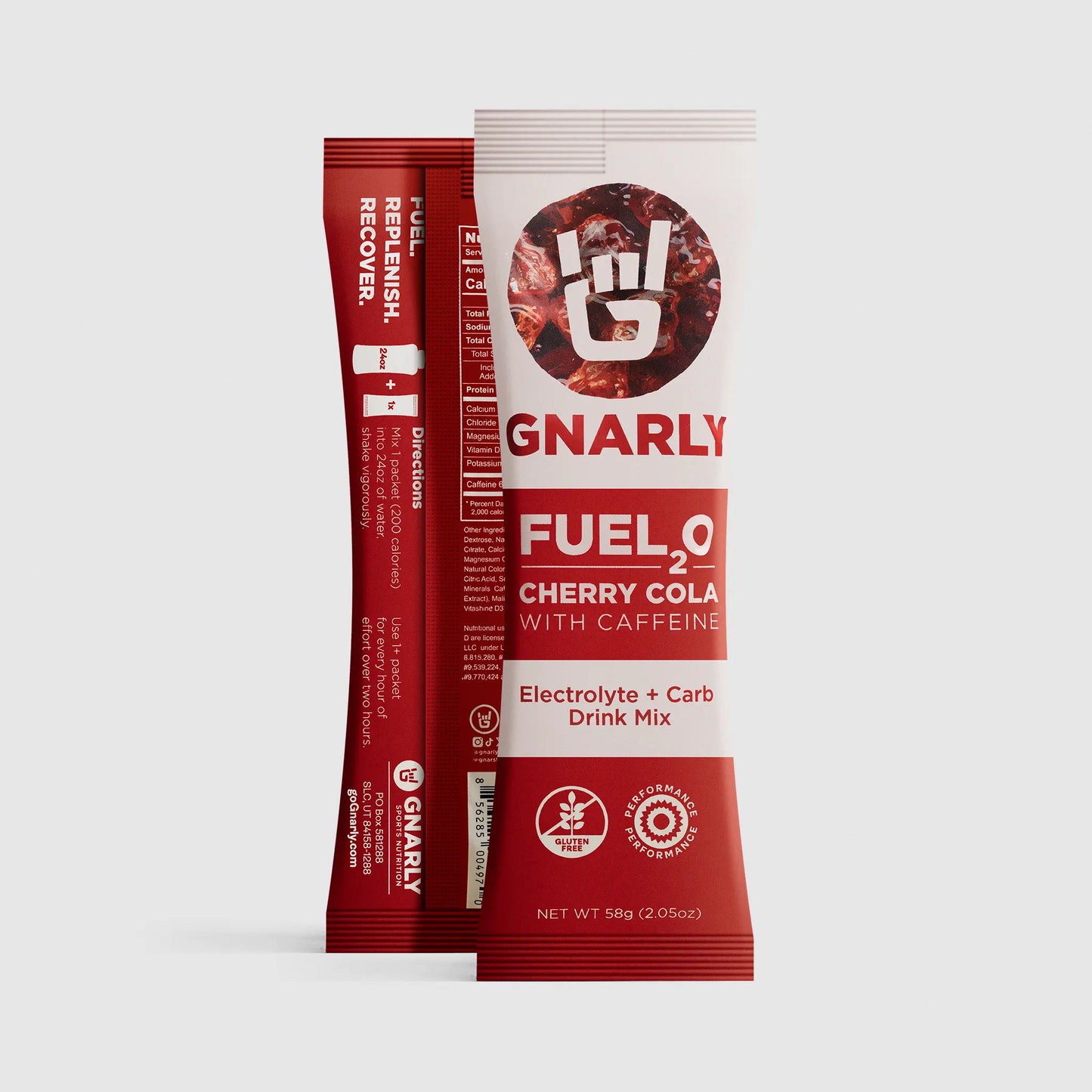 Gnarly Fuel 2 Cherry Cola drink mix packet on a white background