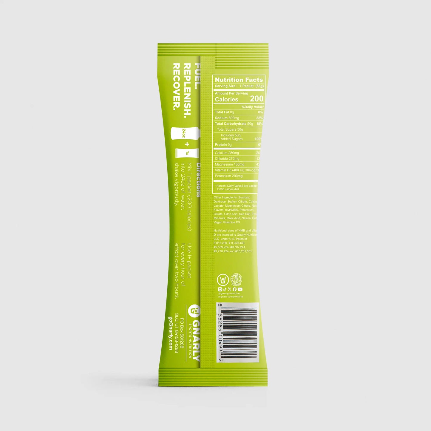 Green nutrition drink mix package on a white background