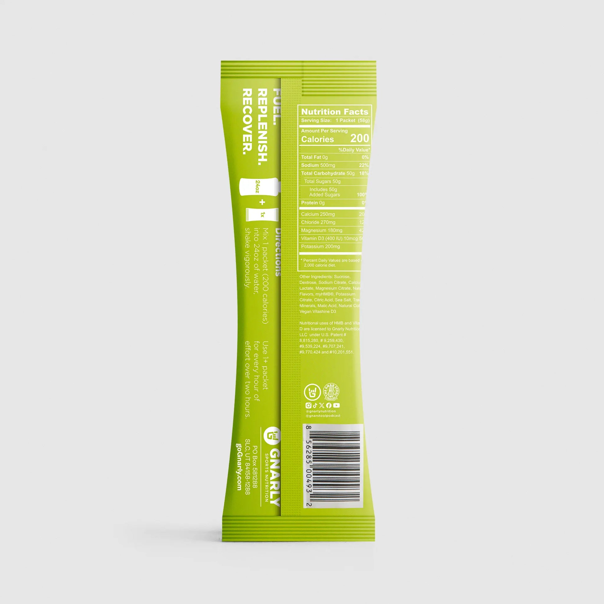 Green nutrition drink mix package on a white background