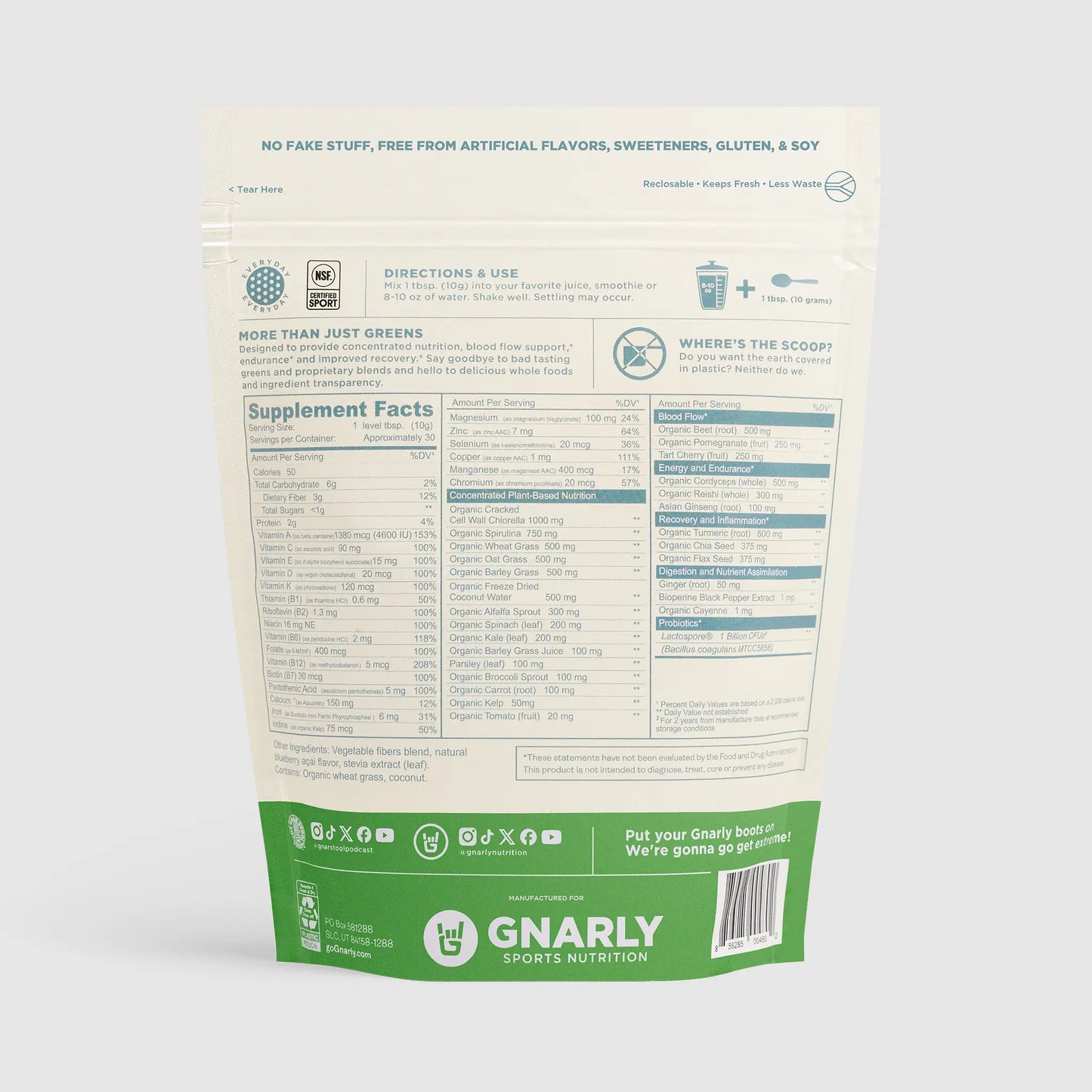 Gnarly Performance greens Nutrition information