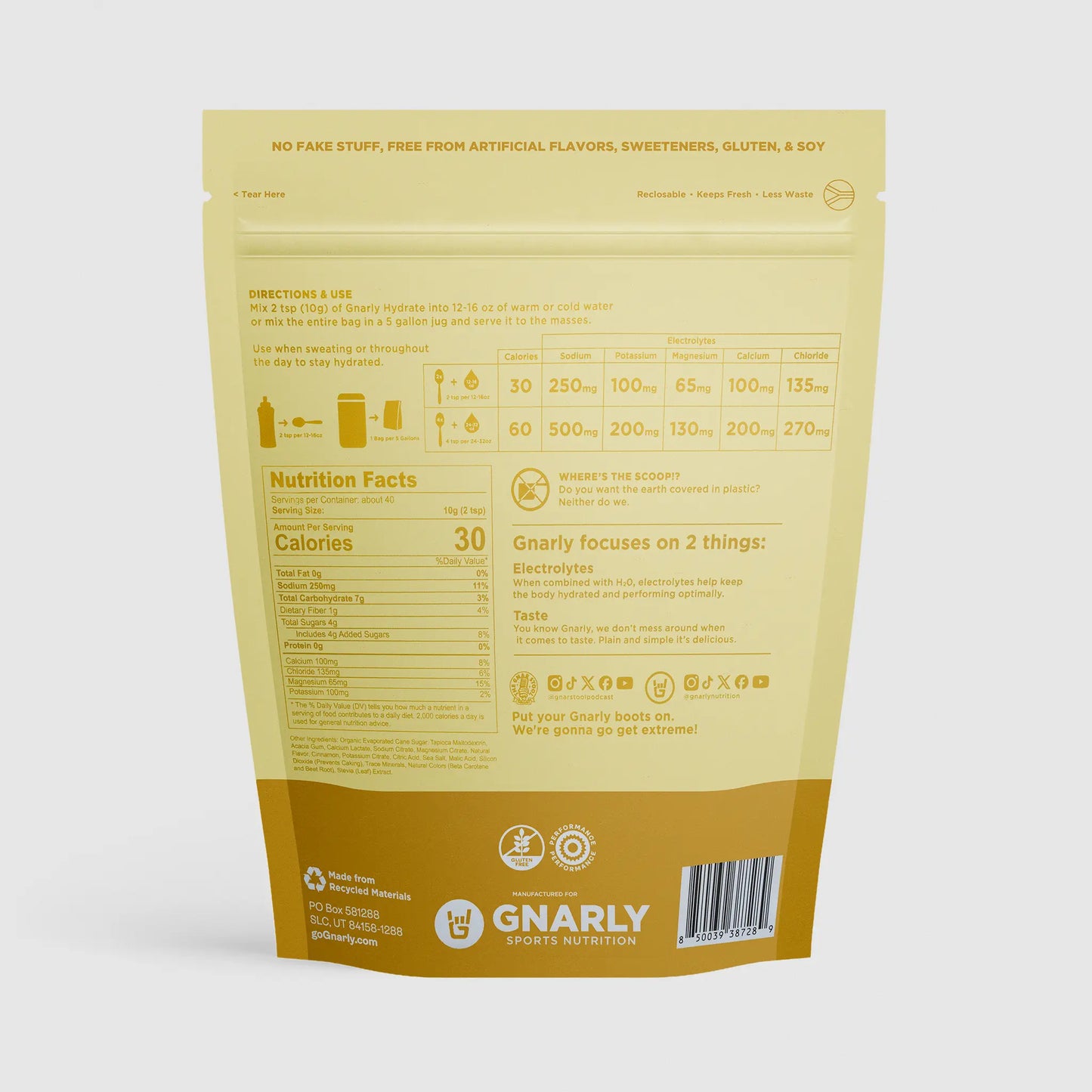 Gnarly Hydrate Apple Cider electrolyte nutrition information