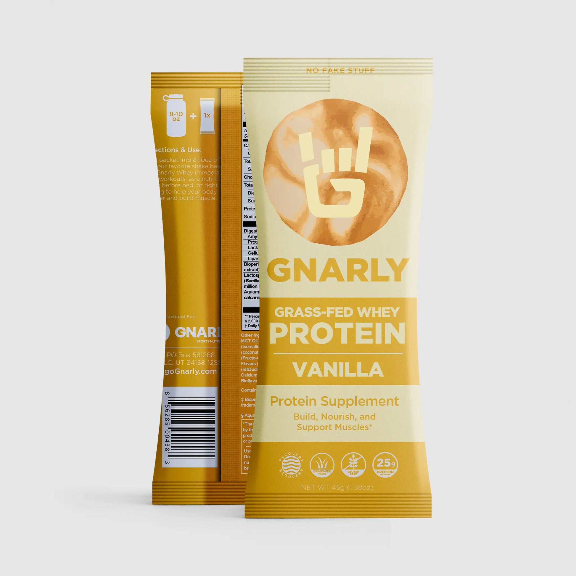 Gnarly Grass-fed Whey vanilla Protein powder individual packet
