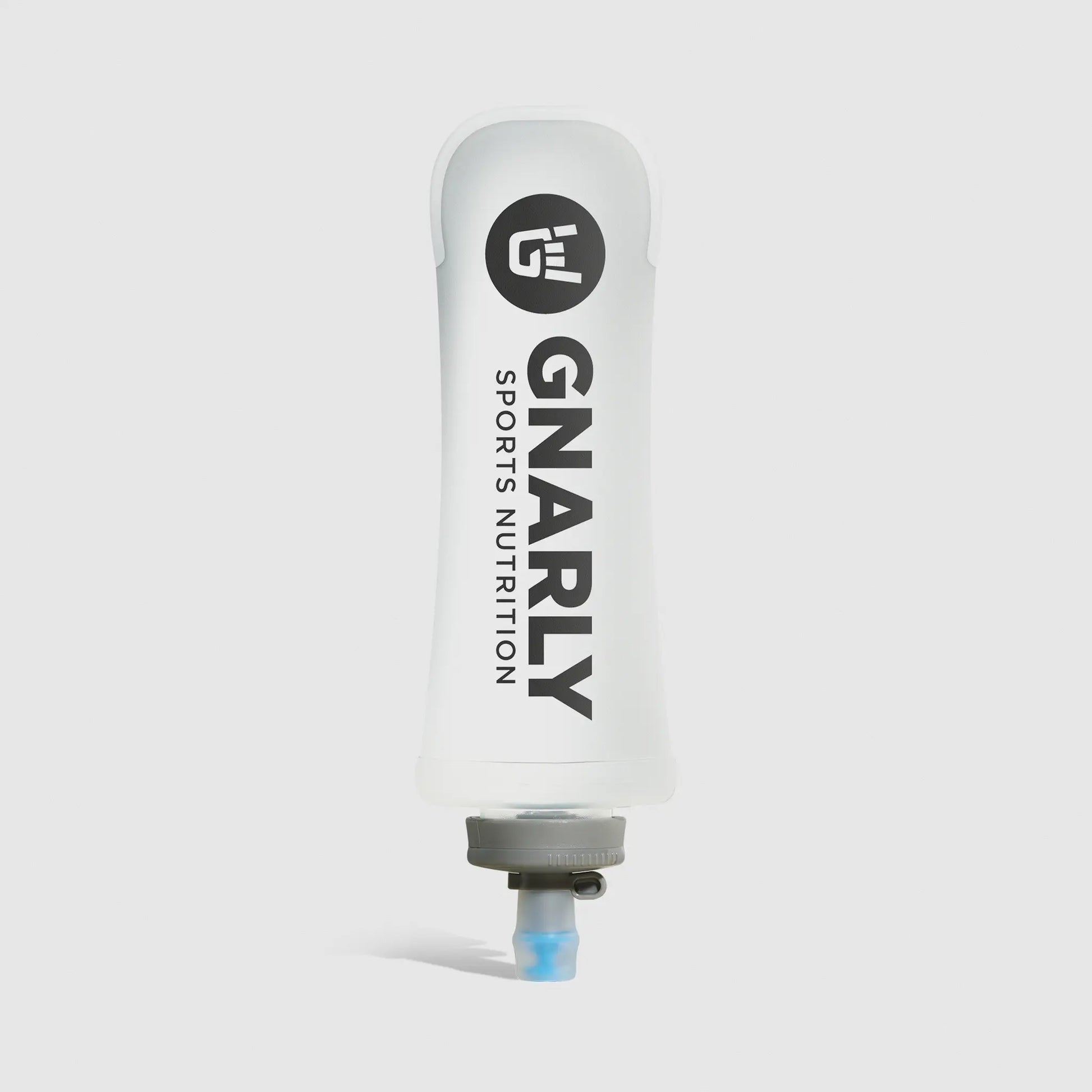 Gnarly Sports Nutrition supplement soft water bottle on a light gray background