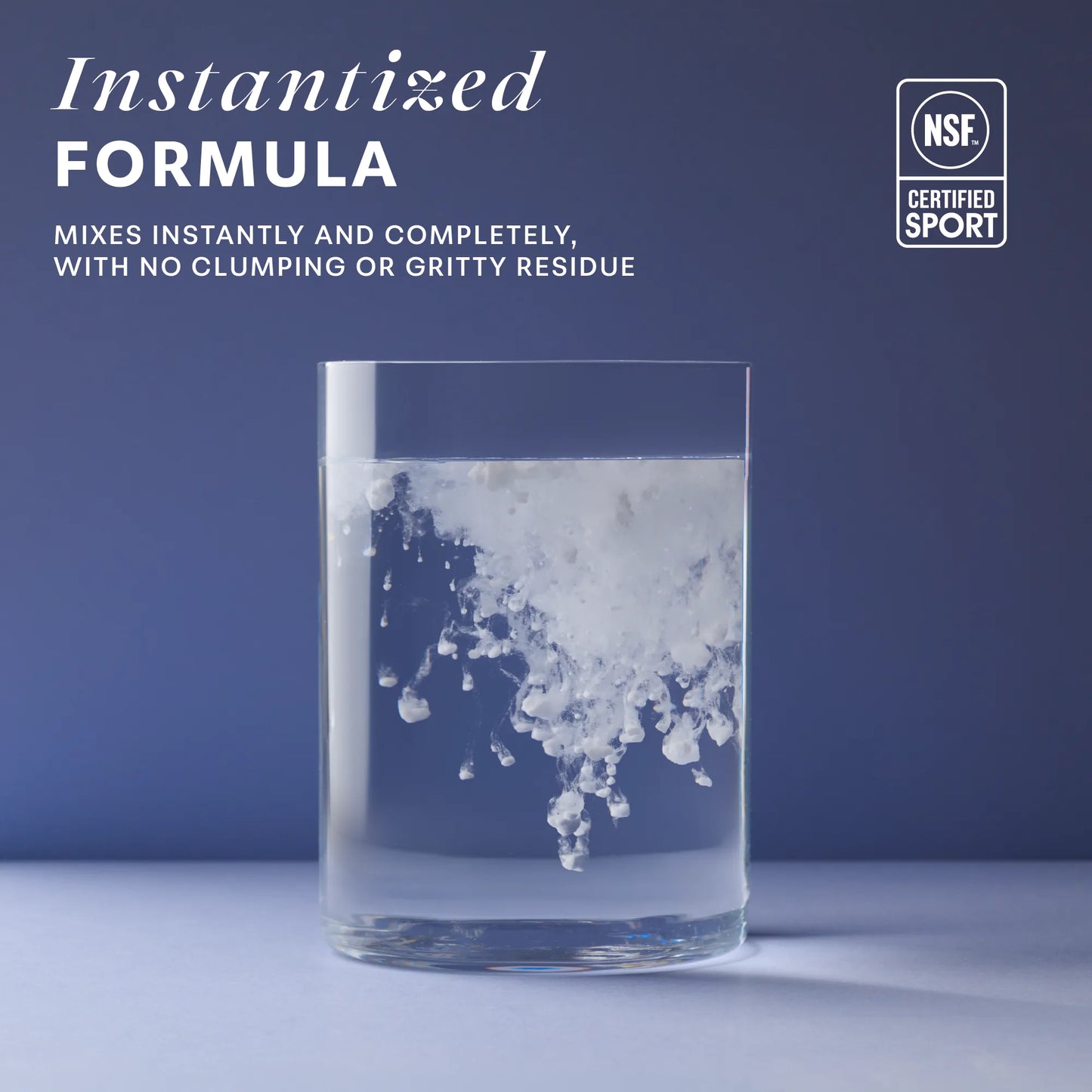 Instantized creatine dissolving completely in a glass of water with no gritty residue