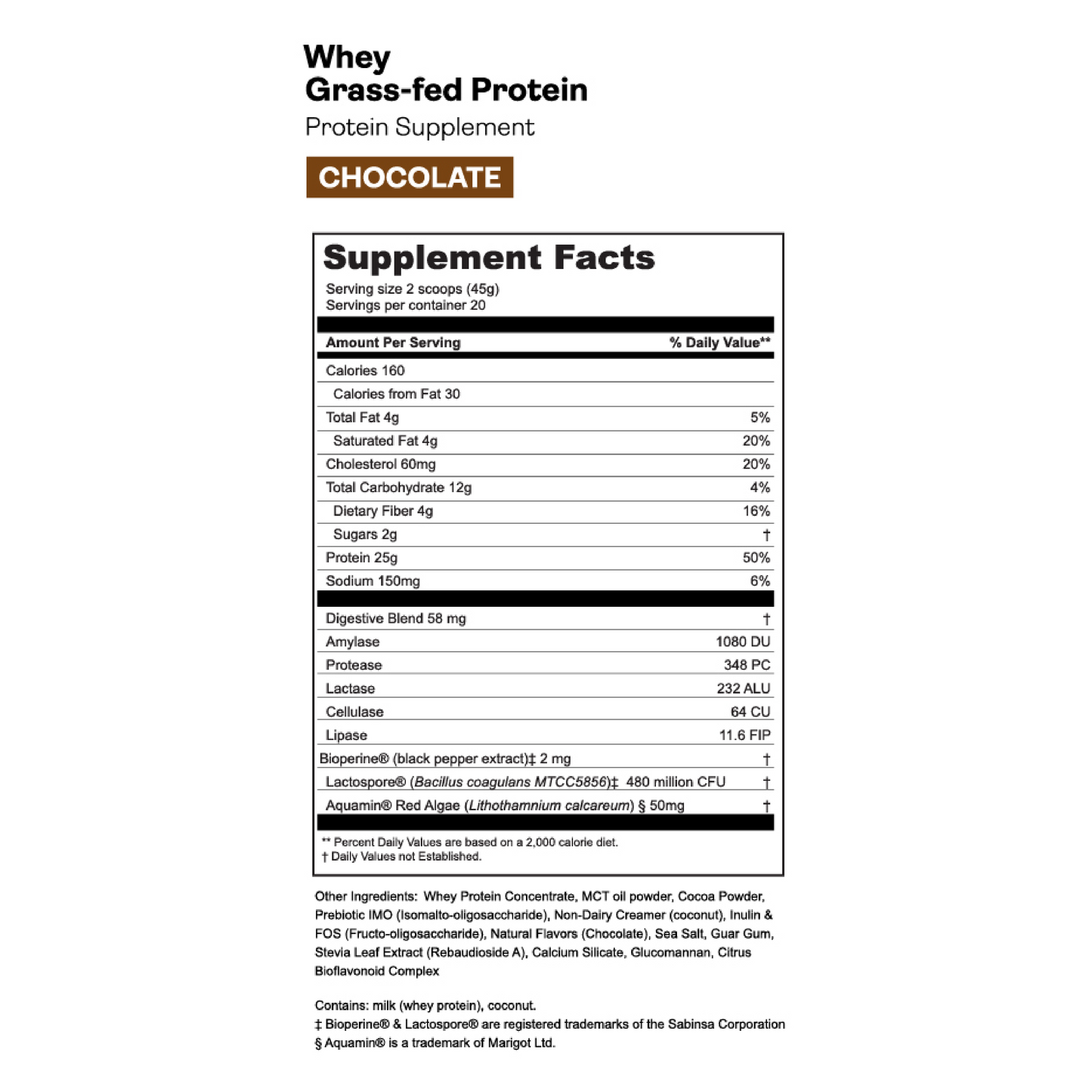 Gnarly Grass-fed Whey chocolate Protein powder nutrition information