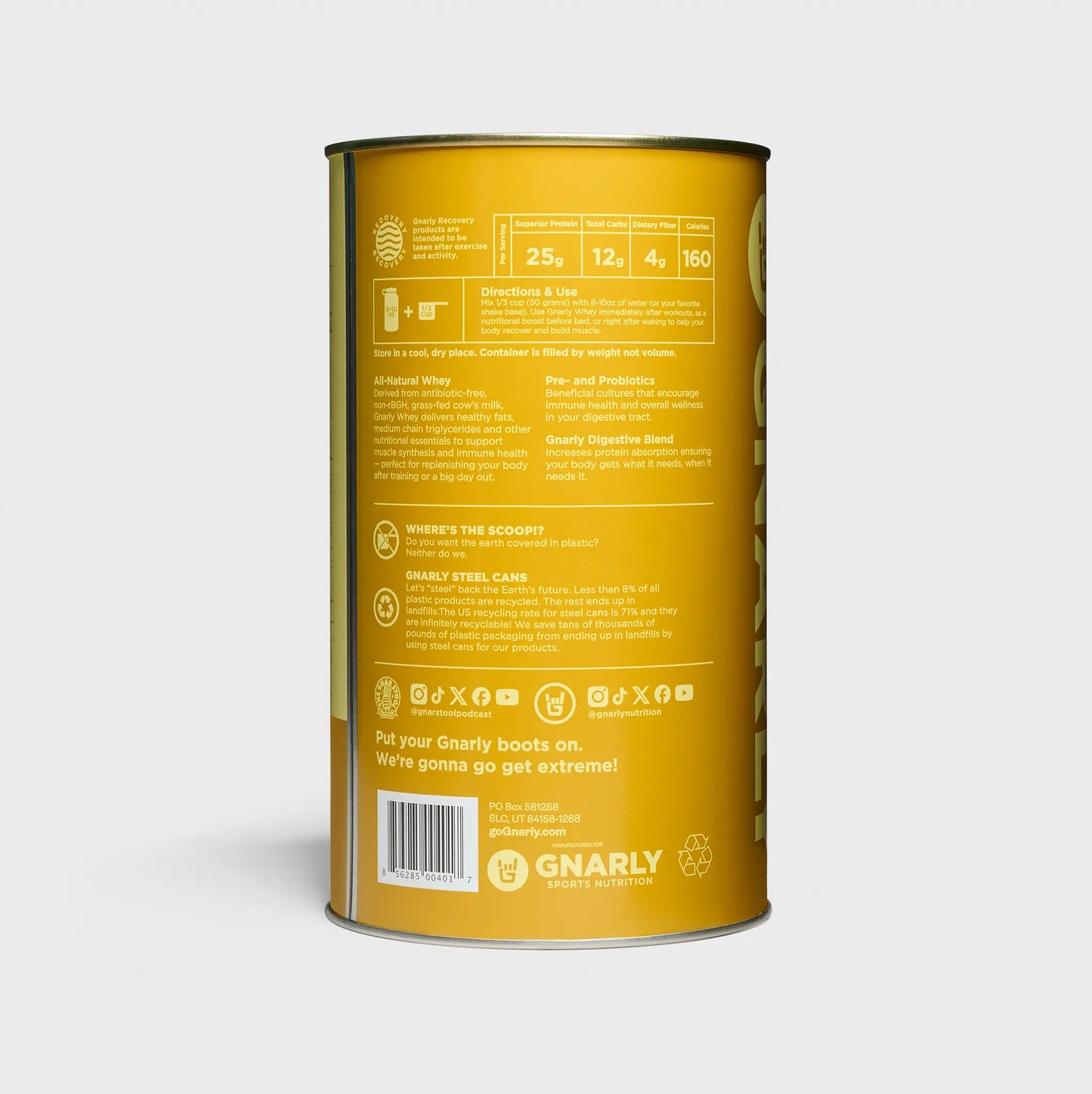 Gnarly Grass-fed Whey vanilla Protein powder tin